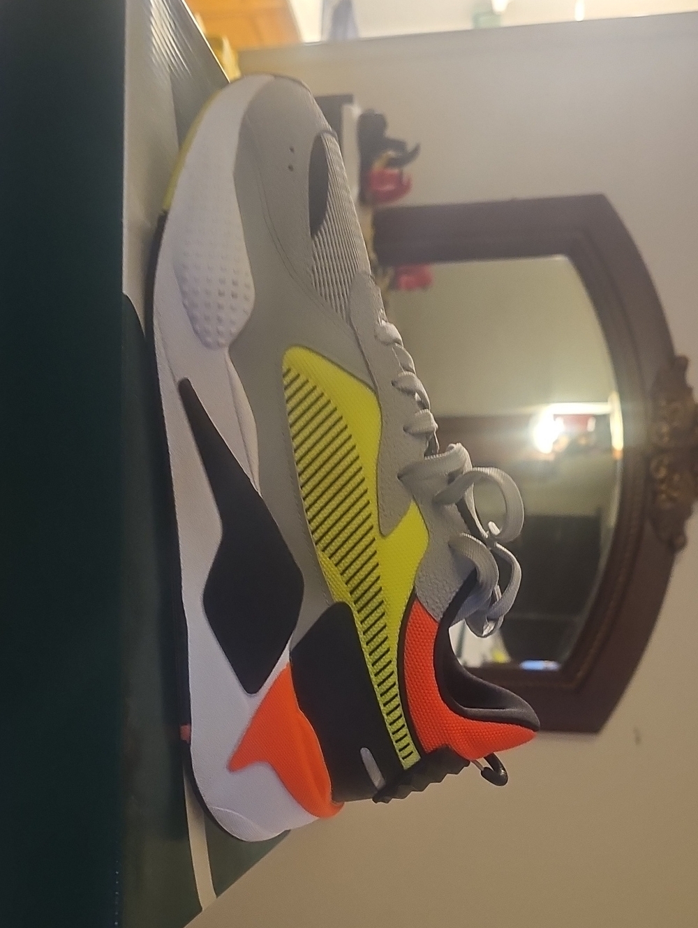 Puma Men's Gray Sneaker with Neon Yellow and Orange Accents
